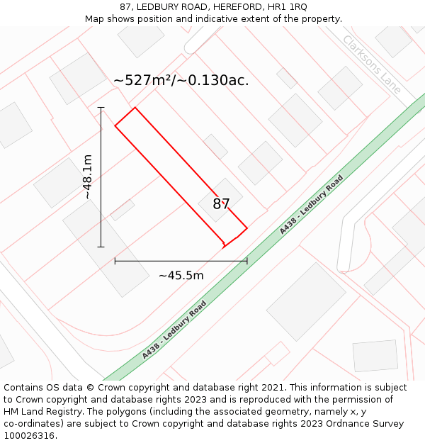 87, LEDBURY ROAD, HEREFORD, HR1 1RQ: Plot and title map