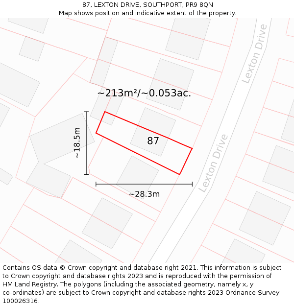 87, LEXTON DRIVE, SOUTHPORT, PR9 8QN: Plot and title map