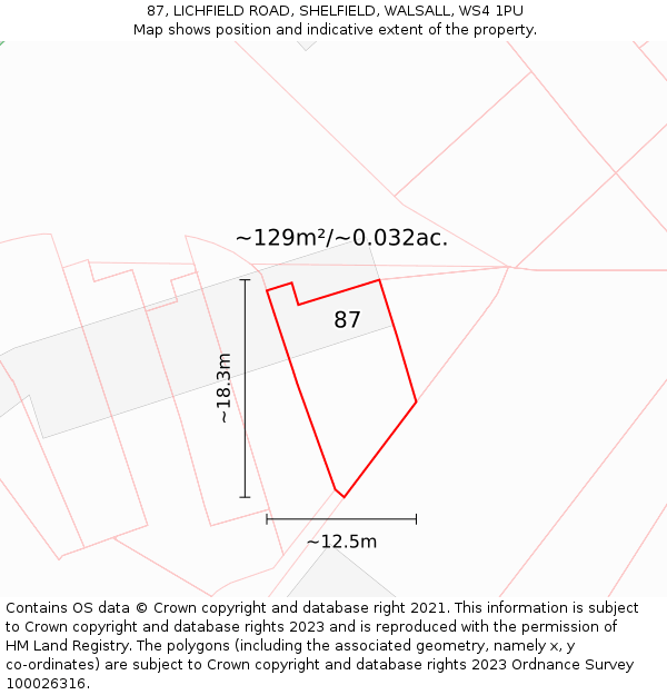 87, LICHFIELD ROAD, SHELFIELD, WALSALL, WS4 1PU: Plot and title map