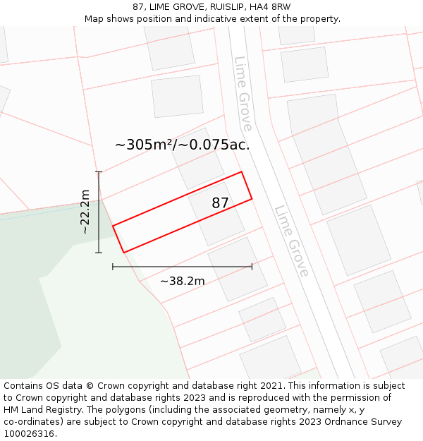 87, LIME GROVE, RUISLIP, HA4 8RW: Plot and title map