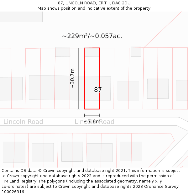 87, LINCOLN ROAD, ERITH, DA8 2DU: Plot and title map