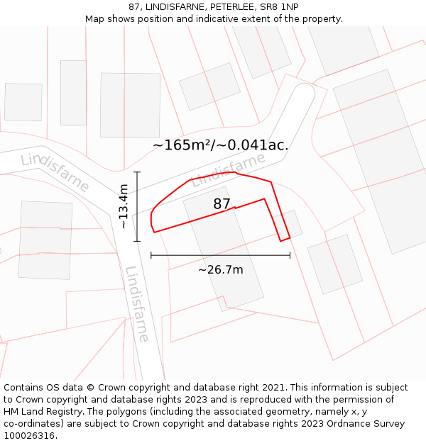 87, LINDISFARNE, PETERLEE, SR8 1NP: Plot and title map