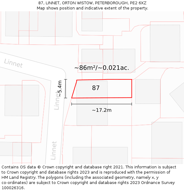87, LINNET, ORTON WISTOW, PETERBOROUGH, PE2 6XZ: Plot and title map