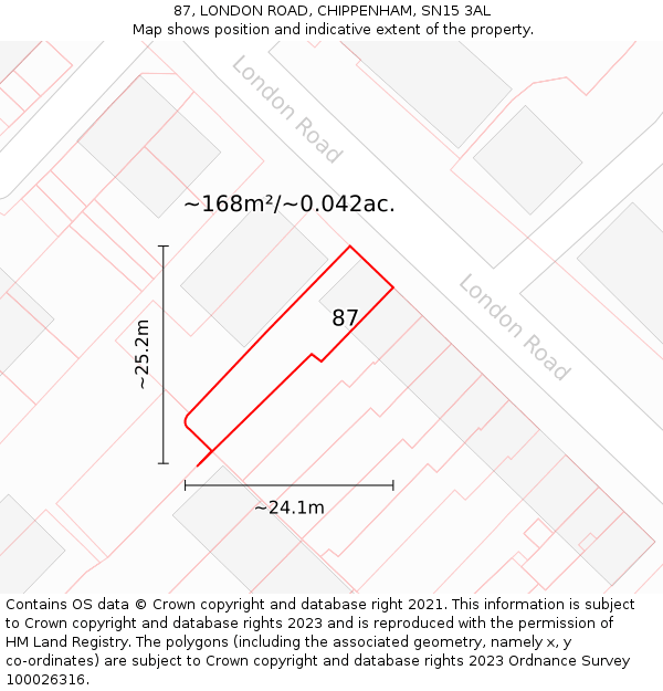 87, LONDON ROAD, CHIPPENHAM, SN15 3AL: Plot and title map