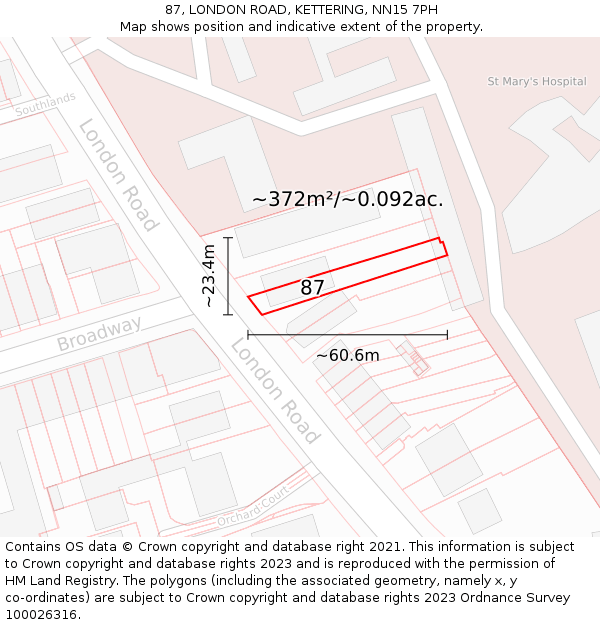 87, LONDON ROAD, KETTERING, NN15 7PH: Plot and title map