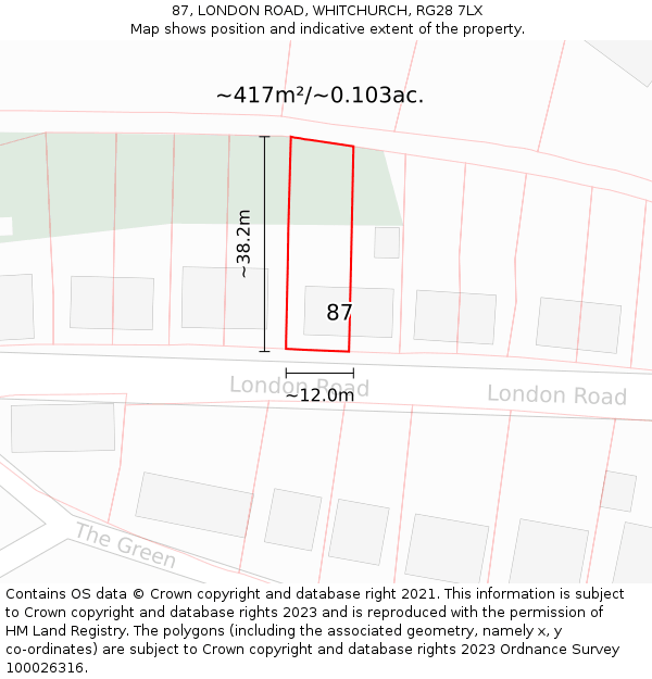 87, LONDON ROAD, WHITCHURCH, RG28 7LX: Plot and title map