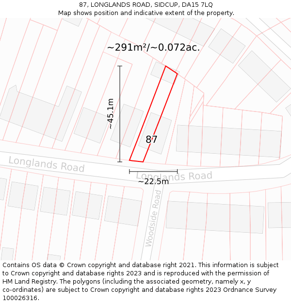 87, LONGLANDS ROAD, SIDCUP, DA15 7LQ: Plot and title map