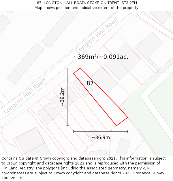 87, LONGTON HALL ROAD, STOKE-ON-TRENT, ST3 2EH: Plot and title map