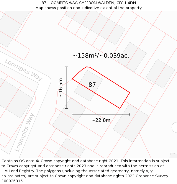 87, LOOMPITS WAY, SAFFRON WALDEN, CB11 4DN: Plot and title map