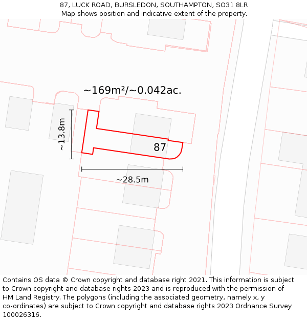 87, LUCK ROAD, BURSLEDON, SOUTHAMPTON, SO31 8LR: Plot and title map