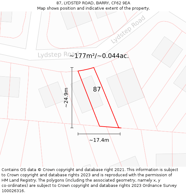 87, LYDSTEP ROAD, BARRY, CF62 9EA: Plot and title map