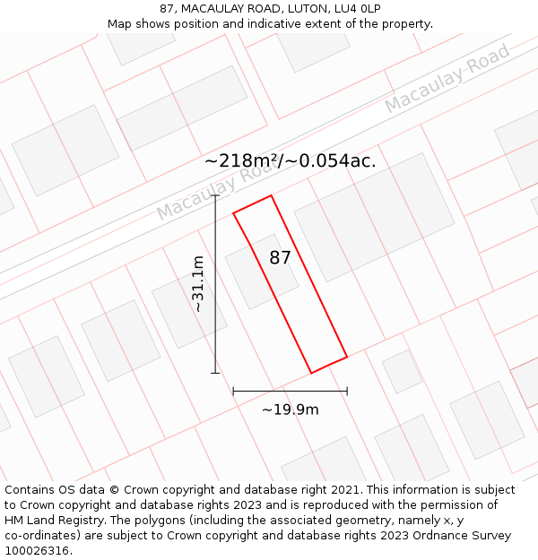 87, MACAULAY ROAD, LUTON, LU4 0LP: Plot and title map