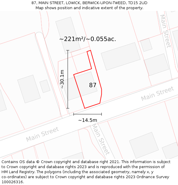 87, MAIN STREET, LOWICK, BERWICK-UPON-TWEED, TD15 2UD: Plot and title map