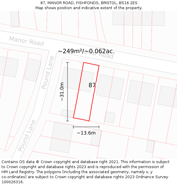 87, MANOR ROAD, FISHPONDS, BRISTOL, BS16 2ES: Plot and title map