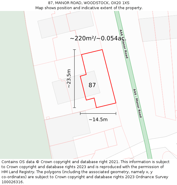 87, MANOR ROAD, WOODSTOCK, OX20 1XS: Plot and title map