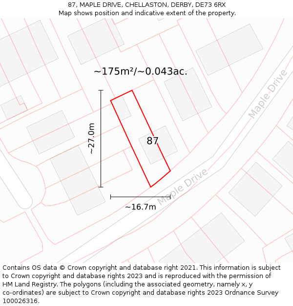 87, MAPLE DRIVE, CHELLASTON, DERBY, DE73 6RX: Plot and title map