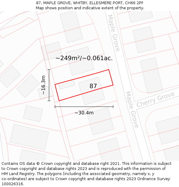 87, MAPLE GROVE, WHITBY, ELLESMERE PORT, CH66 2PF: Plot and title map