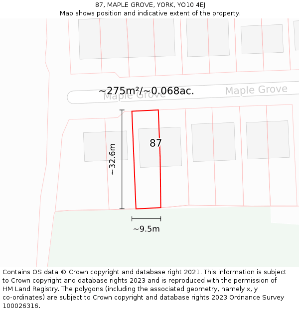 87, MAPLE GROVE, YORK, YO10 4EJ: Plot and title map