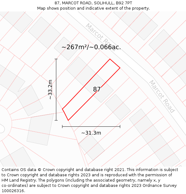 87, MARCOT ROAD, SOLIHULL, B92 7PT: Plot and title map