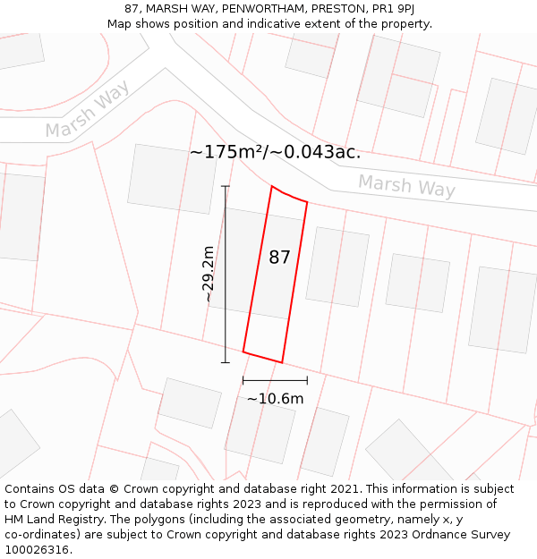 87, MARSH WAY, PENWORTHAM, PRESTON, PR1 9PJ: Plot and title map