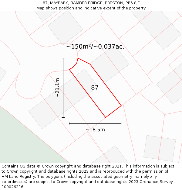 87, MAYPARK, BAMBER BRIDGE, PRESTON, PR5 8JE: Plot and title map