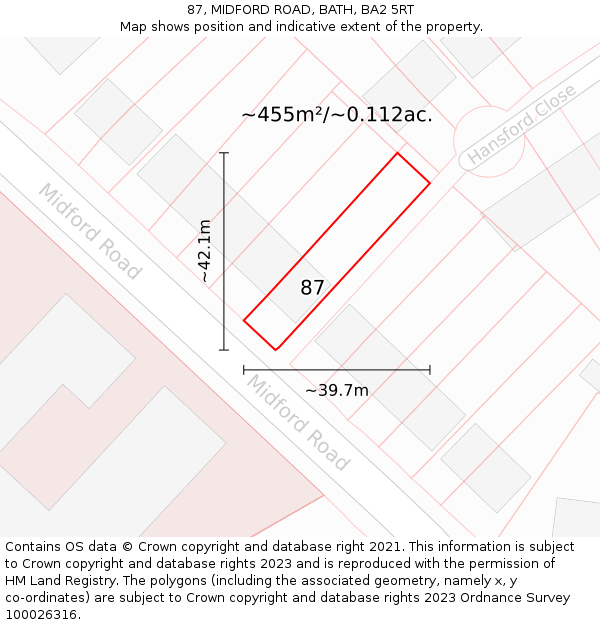 87, MIDFORD ROAD, BATH, BA2 5RT: Plot and title map