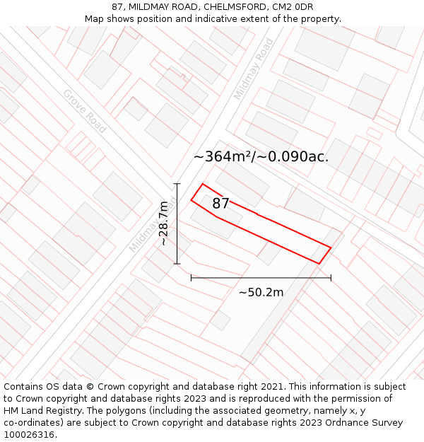 87, MILDMAY ROAD, CHELMSFORD, CM2 0DR: Plot and title map