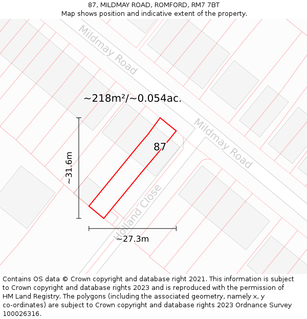 87, MILDMAY ROAD, ROMFORD, RM7 7BT: Plot and title map