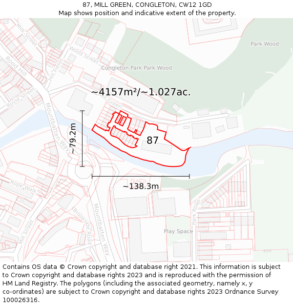 87, MILL GREEN, CONGLETON, CW12 1GD: Plot and title map