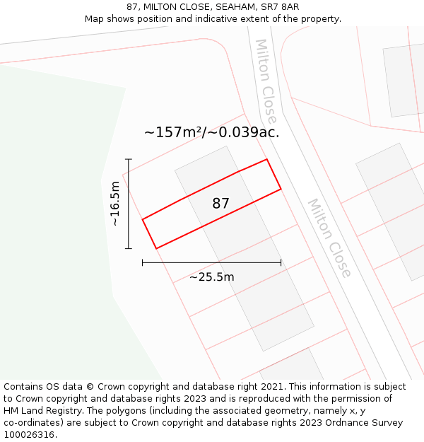 87, MILTON CLOSE, SEAHAM, SR7 8AR: Plot and title map