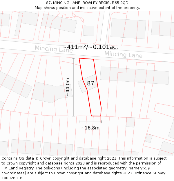 87, MINCING LANE, ROWLEY REGIS, B65 9QD: Plot and title map