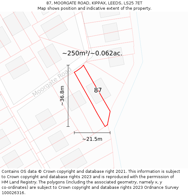 87, MOORGATE ROAD, KIPPAX, LEEDS, LS25 7ET: Plot and title map
