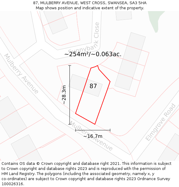 87, MULBERRY AVENUE, WEST CROSS, SWANSEA, SA3 5HA: Plot and title map