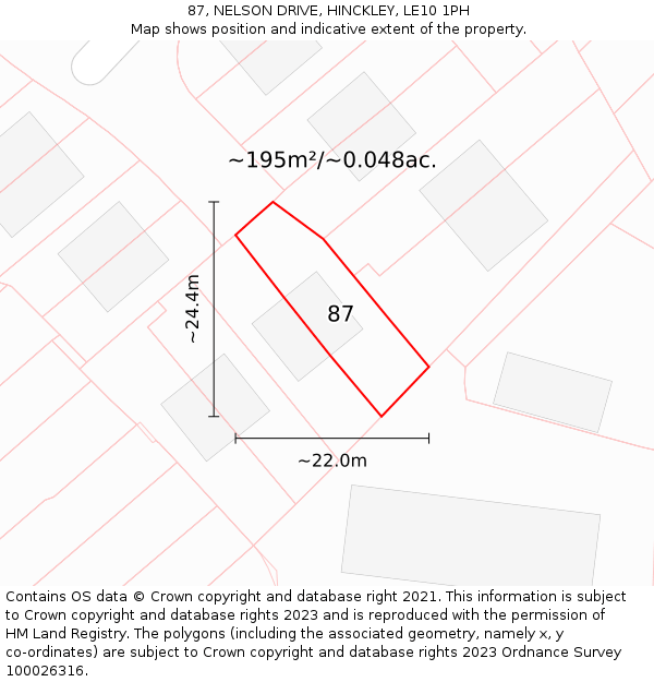 87, NELSON DRIVE, HINCKLEY, LE10 1PH: Plot and title map