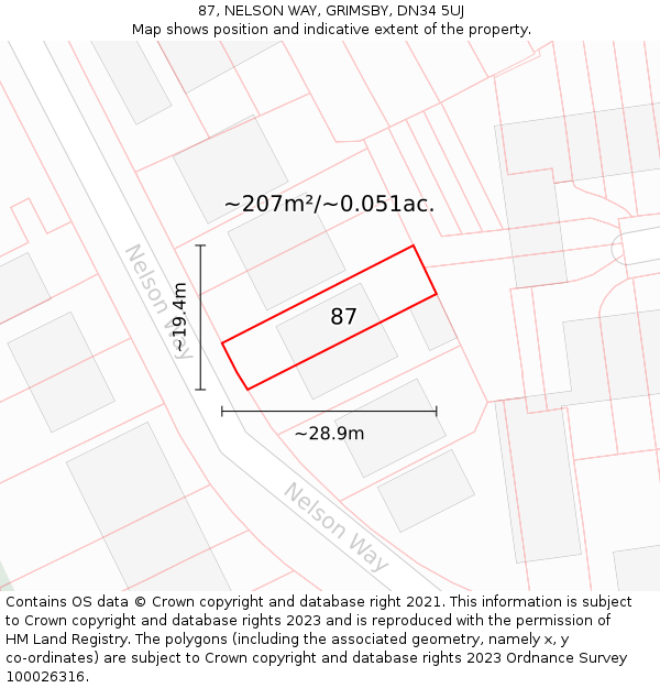 87, NELSON WAY, GRIMSBY, DN34 5UJ: Plot and title map