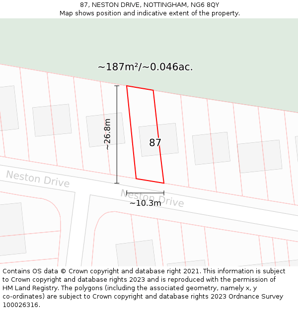 87, NESTON DRIVE, NOTTINGHAM, NG6 8QY: Plot and title map