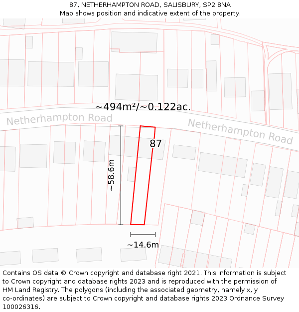 87, NETHERHAMPTON ROAD, SALISBURY, SP2 8NA: Plot and title map