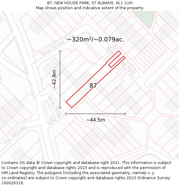 87, NEW HOUSE PARK, ST ALBANS, AL1 1UH: Plot and title map