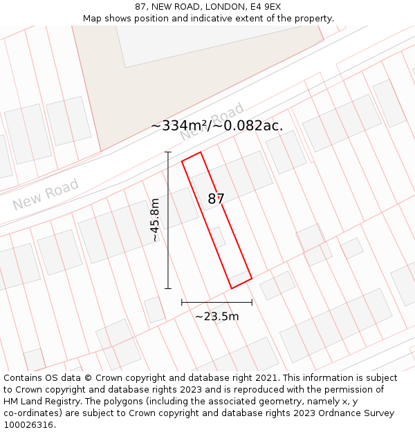 87, NEW ROAD, LONDON, E4 9EX: Plot and title map