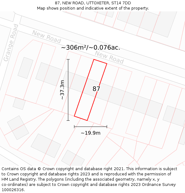 87, NEW ROAD, UTTOXETER, ST14 7DD: Plot and title map