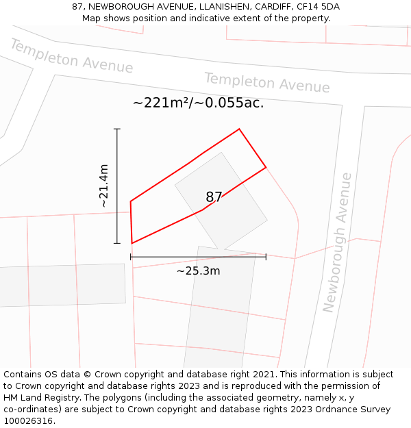 87, NEWBOROUGH AVENUE, LLANISHEN, CARDIFF, CF14 5DA: Plot and title map