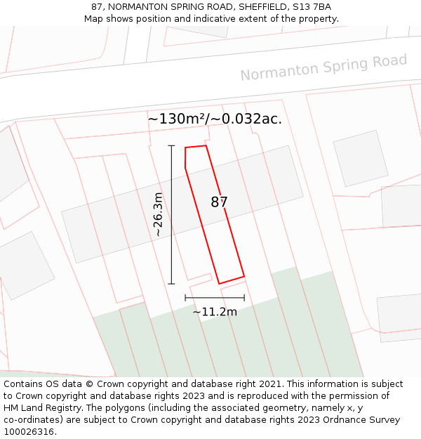 87, NORMANTON SPRING ROAD, SHEFFIELD, S13 7BA: Plot and title map