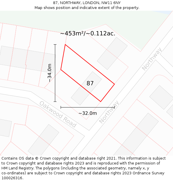 87, NORTHWAY, LONDON, NW11 6NY: Plot and title map