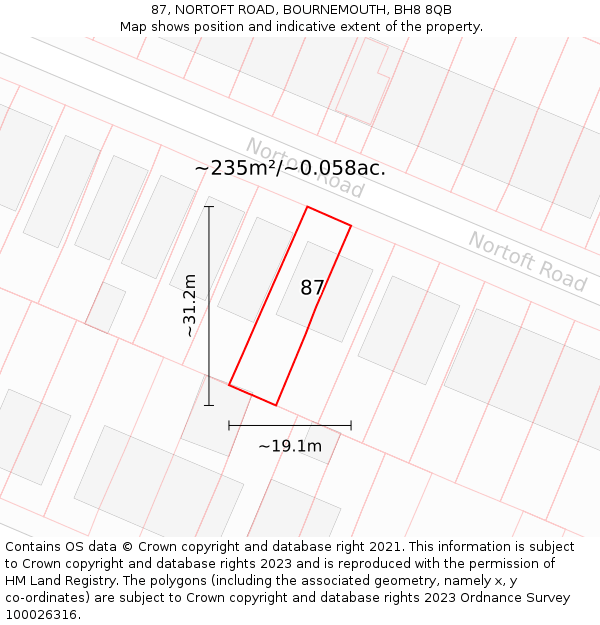 87, NORTOFT ROAD, BOURNEMOUTH, BH8 8QB: Plot and title map