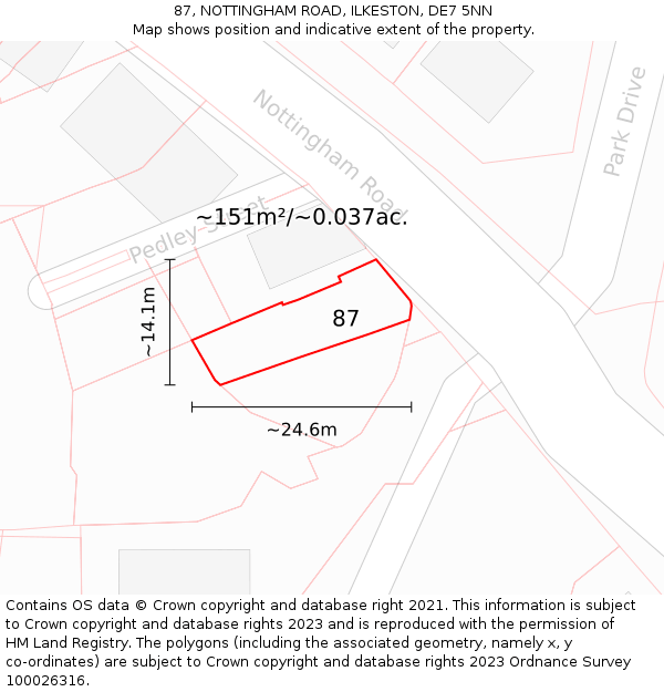 87, NOTTINGHAM ROAD, ILKESTON, DE7 5NN: Plot and title map