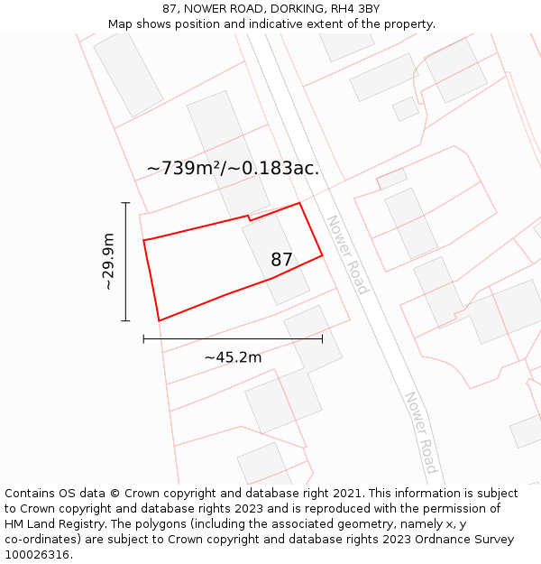 87, NOWER ROAD, DORKING, RH4 3BY: Plot and title map