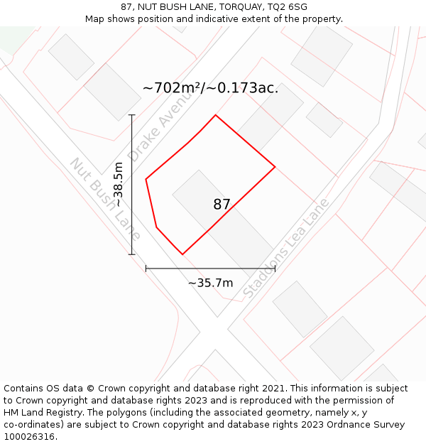 87, NUT BUSH LANE, TORQUAY, TQ2 6SG: Plot and title map