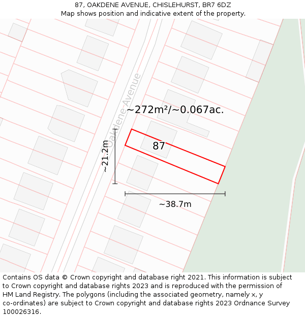 87, OAKDENE AVENUE, CHISLEHURST, BR7 6DZ: Plot and title map