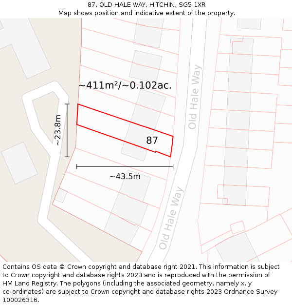 87, OLD HALE WAY, HITCHIN, SG5 1XR: Plot and title map