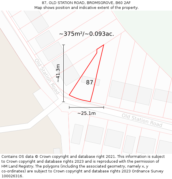 87, OLD STATION ROAD, BROMSGROVE, B60 2AF: Plot and title map